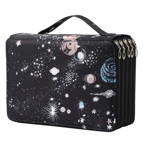 Colored Pencil Case - 250 Slots Pencil Holder with Zipper Closure Twill Fabric Large Capacity Pencil Case for Watercolor Pens or Markers, Pencil Case Organizer for Artist - color: Galaxy Black, size: 250