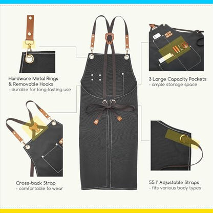 MEEDEN Painting Apron for Men Women: Adjustable Cross Back Waterproof Polyester Canvas Art Apron with 3 Pockets - Artist Apron for Acrylic Oil & Watercolor Painting, Gardening, Cooking - Taupe - color: Taupe
