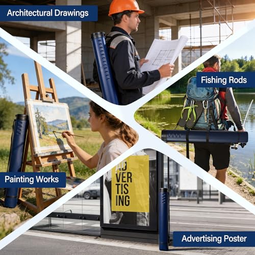 DEWEL Adjustable Poster Tube 24.5"-42", Waterproof Plastic Document Storage Tube Telescoping Carrying Case, Light Resistant Drawing Tube Painting Picture Tube Holder (Dark Blue-Large Size) - color: Dark Blue (Polygon), size: Large