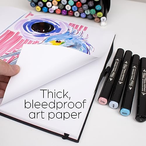 WA Portman A4 Bleedproof Marker Paper Sketchbook for Drawing – 60 Sheets/120 Pages Alcohol Marker Paper Pad with 157 GSM Thick Pages – Durable Sketchbook Hardcover – Ideal Journaling Book for Artists