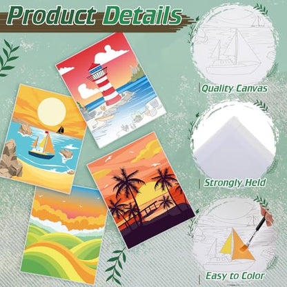 Zhanmai 88 Pcs 8 x 10 Inch Pre Drawn Canvas for Painting Kit Pre Stretched Canvas for Sip and Paint Party Favor Coloring DIY Virtual Party Birthday Gifts Adult's Date Night(Natural Scenery) - style: Natural Scenery