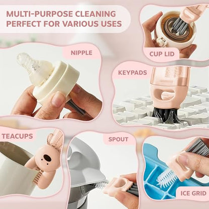 Cup Lid Cleaning Brush, Multifunctional Set with 3 in 1 Lid Cleaner and Two 4 in 1 Cup Lid Cleaning Brushes, Cleaning Brush Tool for Bottles, Straws, Tumblers, Travel Mug Caps, Portable Kit (Pink) - color: Pink