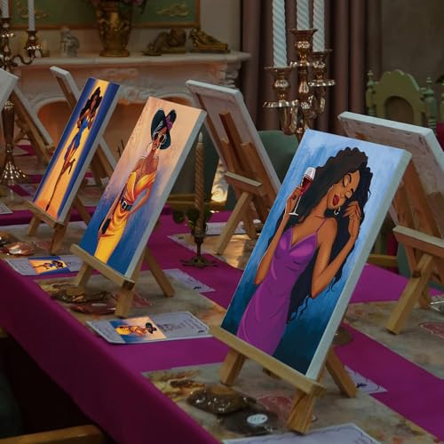 Cholemy 36 Pcs Paint and Sip Kit for Adults 8''x10'' Pre Drawn Canvas for Painting DIY Afro Acrylic Painting Kit Wood Easel Brushes Date Night Bulk for Summer 4th of July Party Gift(Charming Lady) - style: Charming Lady