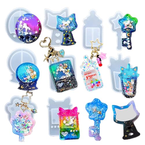 iSuperb 9 Pack Shaker Resin Molds Quicksand Silicone Casting Molds Epoxy Moulds Resin Shaker Mold for DIY Keychain Pendant Jewelry Making Home Decoration Crafts - color: 9pcs