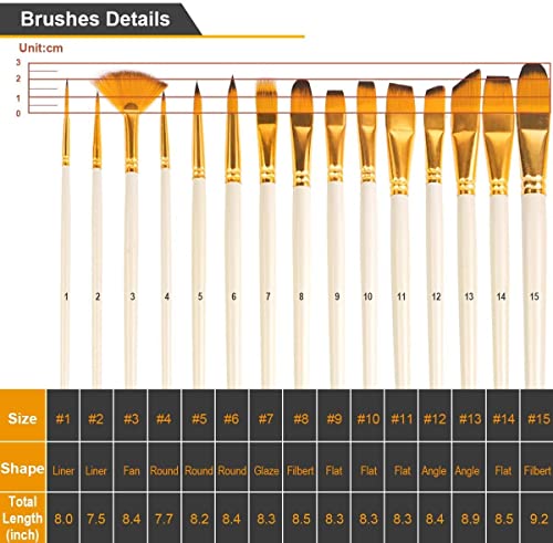 URBAN BOX Artist Paint Brush Set 15pcs Includes Pop-up Carrying Case with Painting Knife and 1 Sponge for Acrylic, Oil, Watercolor, Art, Scale Model, Face, Paint by Numbers