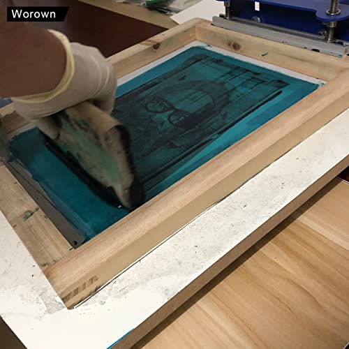 Worown 10 X 14 Inch Wood Silk Screen Printing Frame with 110 White Mesh and 1 Piece 4 x 10 Inches Screen Printing Squeegee - size: 10 x 14 Inch