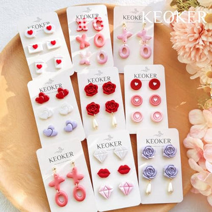 KEOKER Valentines Day Polymer Clay Cutters, Valentines Polymer Clay Cutters for Earrings Making, 10 Shapes Valentines Earring Clay Cutters, Heart Clay Cutters for Polymer Clay Jewelry (Studs) - color: studs clay cutters