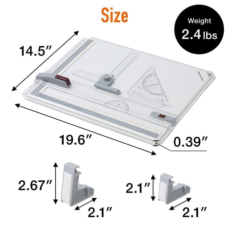 Japard A3 Drafting Board Portable Drawing Board Metric Multi-Function Portable Table with Ruler, Angle Adjustable Measuring System Art Christmas Gift