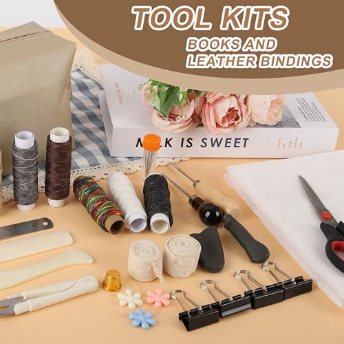 FUXAFU 50 Pcs Book Binding Kits, 13"x7.9" Inch Wooden Book Press，Books Binding Materials, with Bone Folder, Awl, Needles for DIY Bookbinding, BookRepair, Handmade Crafts