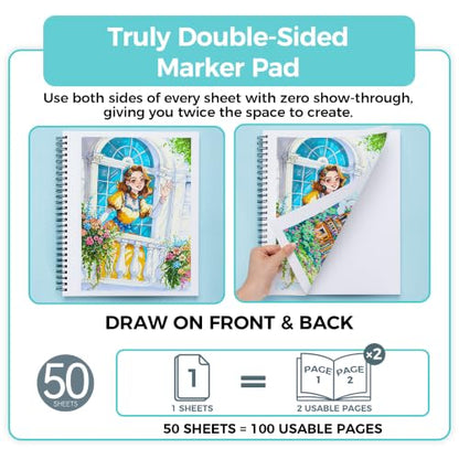 Ohuhu Double-Sided Marker Pad Sketchbook Bleedproof - 11"x14" Large Paper Size - 160 LB/280 GSM Heavyweight Smooth Drawing Paper - 50 Sheets/100 Pages - Spiral-Bound Sketch Book for Alcohol Markers - size: 11" x 14"