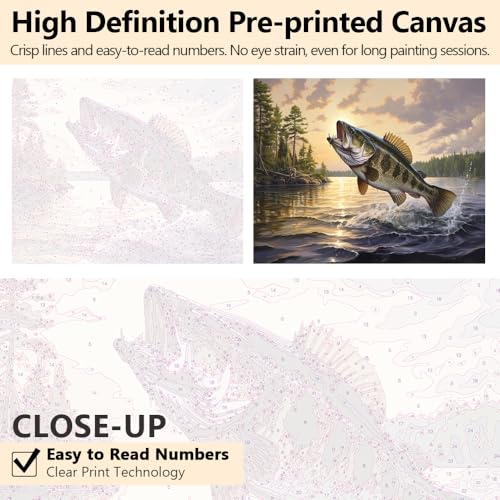 TUMOVO Paint by Numbers Kit for Adults Largemouth Bass Paint by Numbers for Adults Fish Jumping Out of Water Painting Adult Paint by Number Kits on Canvas Oil Painting Art Crafts 16x20 in - color: Artwork-05