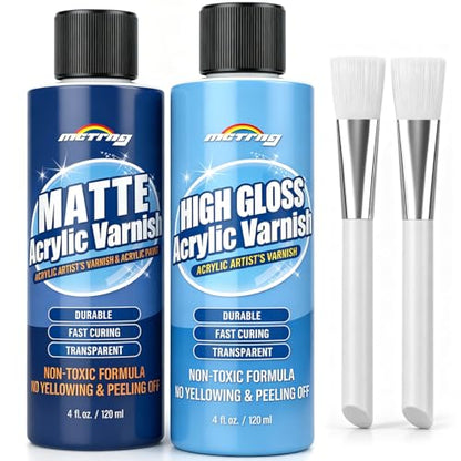 Clear Acrylic Paint Sealer, Gloss & Matte Varnish for Acrylic Painting & Crafts, Non-Yellow Clear Coat for Clay, Wood, Glass, Metal, Plastic, Protect & Boost Gloss on Canvas, Rock Painting & Model - color: Gloss/Matte