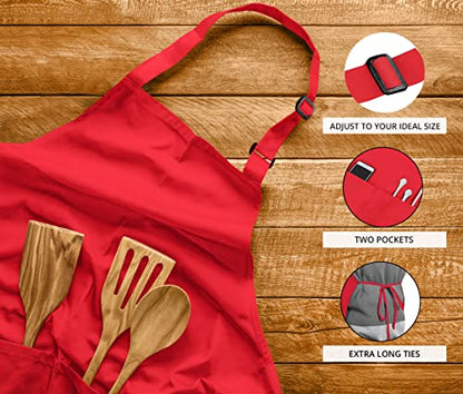 Utopia Kitchen 10 Pack Bib Apron Adjustable with 2 Pockets, Water and Oil Resistant, Cooking Kitchen Chef Apron for Women Men - color: Red