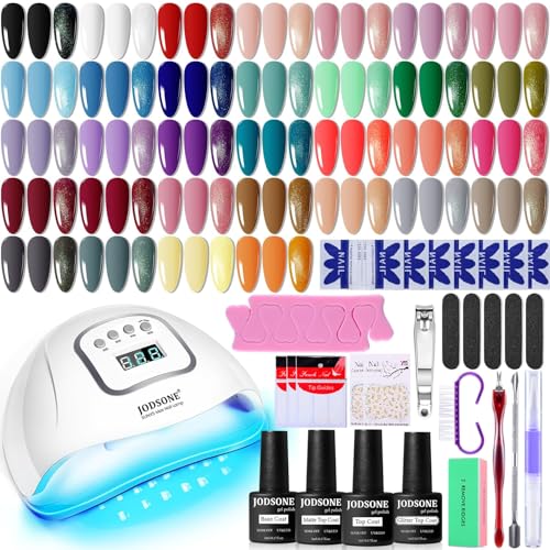 JODSONE Gel Nail Polish Kit with U V Light 32 Colors Gel Polish Nail + 4 Functional Adhesive Bottles Kit Soak Off Manicure Tools Gifts for Women - color: classic series