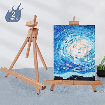 Miratuso Art Easel (2 Pack) A-Frame Painting Easel, Wood Display Stand Holding Canvas Up to 22" High, Portable Folding Travel Tabletop Easel and Sign Holder, Easy to Carry - style: 2 Pack
