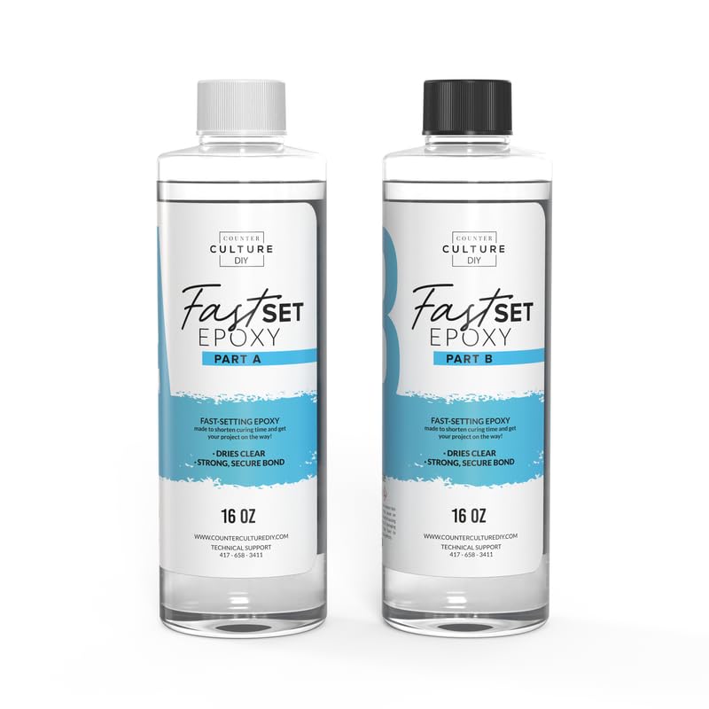 Counter Culture DIY Fast Set Epoxy Resin, 32 oz Kit, Quick Art Supplies for Coating, Casting, Geodes, Tabletop, Bar Top, Live Edge River Tables, Metallic Stains - size: 16 Fl Oz (Pack of 2)