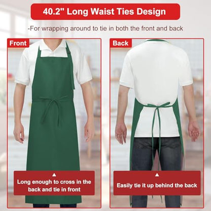 SHEOMERN Aprons for Men Kitchen Cooking – Waterproof & Oil Proof 3-Layer Long Pocket-Free Chef Apron for Grilling BBQ Baking – Gift for Men - color: Darkgreen