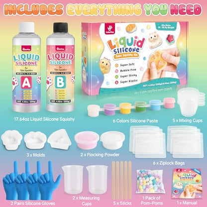 ColoPlay Taba Squishy Kit - 18OZ Rubber with Guided, Bubble Free and Faster Fully Cures - FuFu Squishy Kit with Mold, Flocking Powder - Stress Relief Entertainment - size: 18OZ Kit