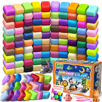 Air Dry Clay, 124 ColorsModeling Magic Clay for Kids | Includes Tools, Soft & Ultra Light, Ages 3-8+ Years, Boys & Girls - color: 124 Colors