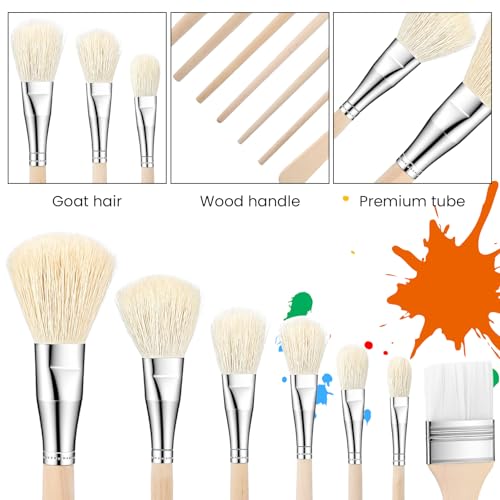Mop Brush for Acrylic Painting, 7 Pieces Goat Hair Blending Brushes Set with Wooden Handle, Artist Paint Brushes for Watercolor Oil Painting Face Body Art Pottery Glazing & More