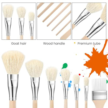 Mop Brush for Acrylic Painting, 7 Pieces Goat Hair Blending Brushes Set with Wooden Handle, Artist Paint Brushes for Watercolor Oil Painting Face Body Art Pottery Glazing & More