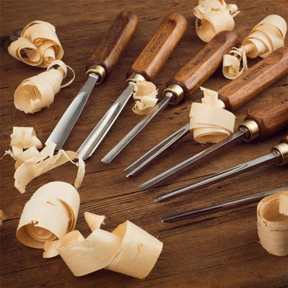 12-Pieces Woodworking Wood Carving Tools Chisel Set with Wooden Box, Razor Sharp CR-V 60 Steel Blades - size: 12PCS with Teak Wood Handle
