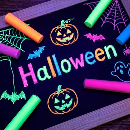 Feifeiya 30 Pcs Glow in the Dark Chalk Under Blacklight, 6 Neon Colors Washable Dustless UV Sidewalk Chalk for Black Light Party Playground Chalkboard Birthday Gift and Outdoor Drawing (Cylindrical) - style: Cylindrical