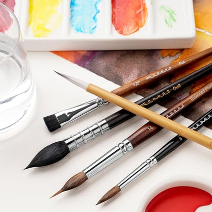 Watercolor Paint Brushes, 5pcs Fuumuui Professional Sable Brush, Wool & Synthetic Squirrel Brushes Set with Extended Needle, Round Point, Flat, Quill Wash Perfect for Watercolor Acrylic Gouache Inks - color: Mix5