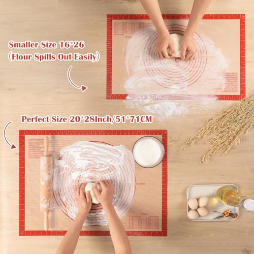 Non-slip Silicone Pastry Mat Extra Large with Measurements 28''By 20'' for Silicone Baking Mat, Counter, Dough Rolling, Oven Liner,Fondant/Pie Crust By Folksy Super Kitchen Red - size: 28"L x 20"W