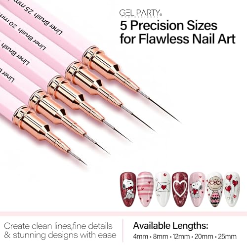 GELPARTY 7Pcs Light Pink Nail Art Brush Set - Professional Ultra-Fine Liner & Detail Brushes for Gel Polish & Acrylic Nails - Includes Turquoise Agate Palette & Holder - Manicure Tool Kit - color: Light Pink