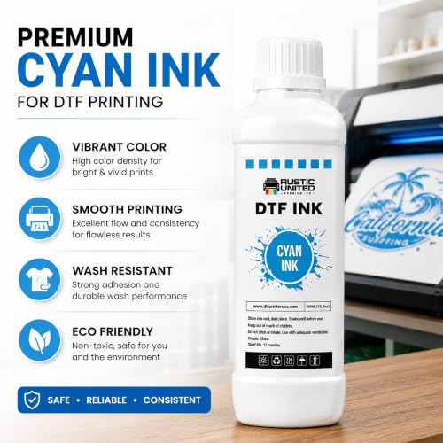 DTF Film Cyan Ink 500ml - Premium Heat Transfer Direct to Film Ink for DTF Printer L1800 XP600 I3200 ET-8550 XP15000 R1390 ET-4800 ET-2800 L800 - color: Cyan, size: 500ml