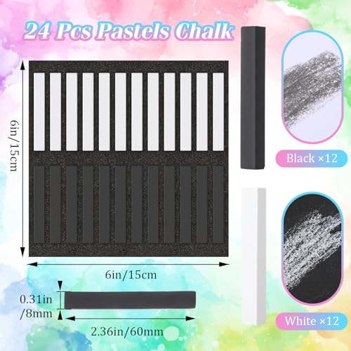 Watersay 24 Pcs Soft Pastel Drawing Chalk Set Square Sketch Chalk Non-toxic Artist Pastel Sticks for Professional Artists and Art Lovers(60 x 8 x 8 mm,Black,White) - color: Black, White