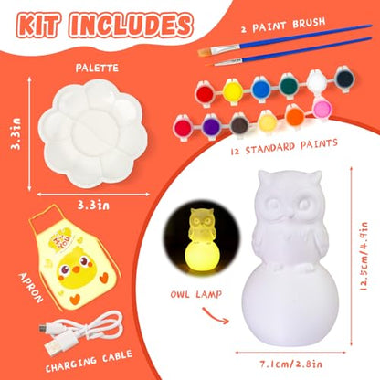 Paint Your Own Owl Lamp Kit, Arts and Crafts for Kids Ages 8-12, DIY Owl Toys Tap Night Light, Arts and Crafts for Kids 4-6, Painting Kit Birthday Gifts for Girls Boys Ages 3 4 5 6 7 8 9 10 11 12+ - color: Owl