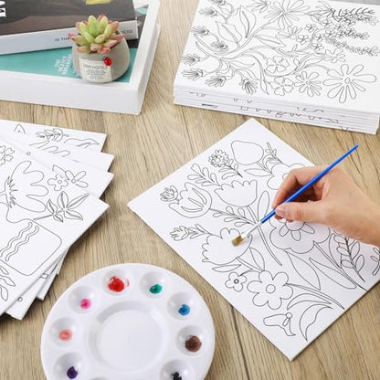 Sherr 20 Pcs Stretched Pre Drawn Canvas Afro Queen Black Art for Painting for Adults Outline Pre Drawn Stretched Cotton Canvas to Paint Party Set, 8 x 10''(Floral) - style: Floral
