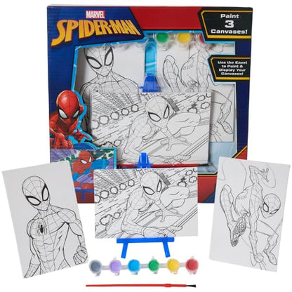 Innovative Designs Marvel Spiderman Canvas Paint Set for Kids with 3 Canvases, Acrylic Paint, Paintbrush, & Easel - color: Spiderman