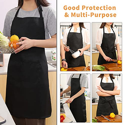 Tosewever 2 Pack Adjustable Bib Apron, Waterdrop Resistant Aprons with 2 Pockets Cooking Kitchen Restaurant Aprons for Women Men Chef, BBQ Drawing Crafting Outdoors (Polyester-Black, 2) - color: Polyester-black