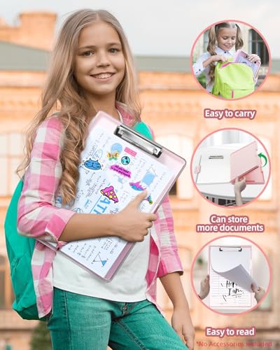 Clearview Clipboard with 2 Storage, Dry Erase 8.5x11 Heavy Duty ClipBoards - High Capacity Coaches Clip Board with Pen Holder - Side Opening Plastic Nursing Clip Case (Pale Pink) - color: Pale Pink
