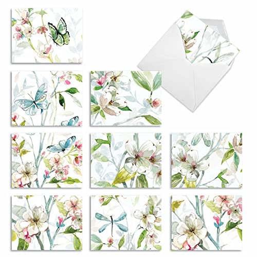 The Best Card Company - 10 Boxed Note Cards with Flowers - Blank Assorted Floral Notecards Bulk (4 x 5.12 Inch) - Dogwood Days M6592OCB - style: Dogwood Days