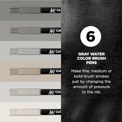 SAKURA XBR-6SA 6-Piece Koi Coloring Brush Pen Set, Gray - color: Gray, size: 1 Count (Pack of 6)