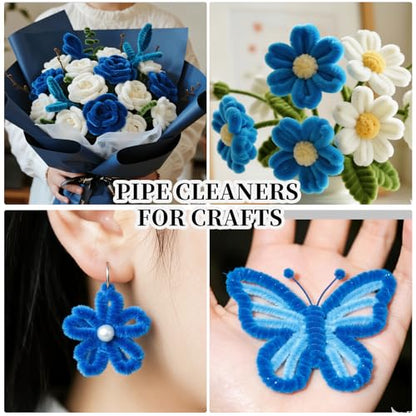 Blue Pipe Cleaners,Pipe Cleaners Craft,Arts and Crafts,Craft Supplies,Art Supplies,School Halloween Party Treat Bags,Girl Toys - color: Blue