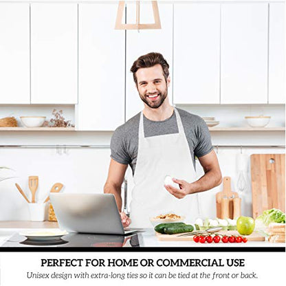 GREEN LIFESTYLE 12 Pack Bib Apron - Unisex White Aprons, Machine Washable Aprons for Men and Women, Kitchen Cooking BBQ Aprons Bulk (Pack of 12, No Pockets, White) - color: White, size: Pack of 12, No Pocket