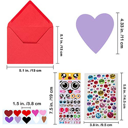 Winlyn 50 Sets DIY Paper Heart Cards and Envelopes Stickers 10 Styles of Blank Die-Cut Heart Cardstock Note Cards with Assorted Hearts Stickers for Mother's Day Valentine's Day Greeting Love Gift