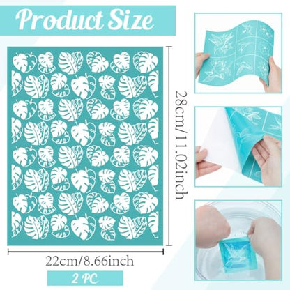 2 Sheets Monstera Leaf Silk Screen Stencil, Tropical Leaf Self-Adhesive Silk Screen Printing Stencils Reusable Mesh Stencil for Painting on Wall, Wood, T-Shirt, Home Craft Decor - style: Tropical Leaf