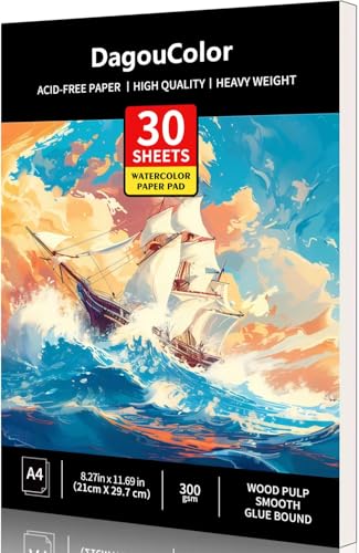 DagouColor Watercolor Paper Pad, A4, 1 Pack, 30 Sheets, 140lb/300gsm Cold-Pressed Paper, Artist Book for Adults Kids, Painting, Drawing, Mixed Media - color: Boat Yellow, size: A4, 1 Pack