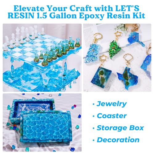 LET'S RESIN Resin Epoxy Kit, 1.5 Gallon Crystal Clear Epoxy | Bubble Free, Art Supplies with Measuring Cups,Stir Stick,Gloves,Resin and Hardener for Mold Casting,Jewelry,Craft - size: 1.5gallon