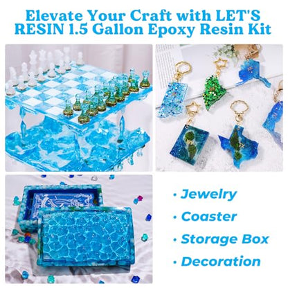 LET'S RESIN Resin Epoxy Kit, 1.5 Gallon Crystal Clear Epoxy | Bubble Free, Art Supplies with Measuring Cups,Stir Stick,Gloves,Resin and Hardener for Mold Casting,Jewelry,Craft - size: 1.5gallon