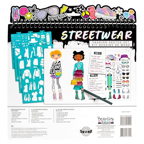 Fashion Angels Streetwear Design Portfolio, Includes 30 Sketch Sheets, Stencil Sheets, Stickers & Inspiration Guide, Ideal Drawing Kit for Girls Ages 6+ - color: Streetwear Design