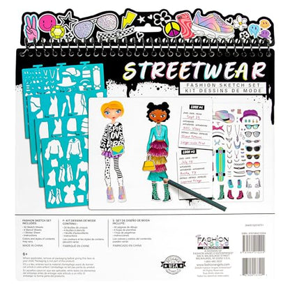 Fashion Angels Streetwear Design Portfolio, Includes 30 Sketch Sheets, Stencil Sheets, Stickers & Inspiration Guide, Ideal Drawing Kit for Girls Ages 6+ - color: Streetwear Design