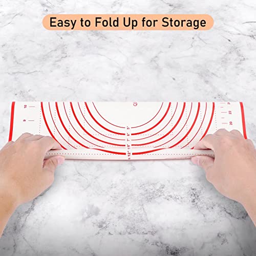 Silicone Baking Mat with Measurements, Pastry Mat for Rolling Out Dough Non-Slip Extra Large, Red, 20" x 28", Fondant Mat - color: Red, size: 20" x 28"