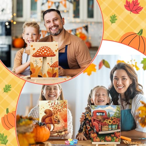 Zhanmai 72 Pcs 12 Sets Sip and Paint Kit Pre Drawn Canvas for Painting 8" x 10" Paint Party Canvas Painting Pre Printed Canvases for Party Favor DIY Virtual Adult's Date Night(Fall Thanksgiving) - style: Fall Thanksgiving